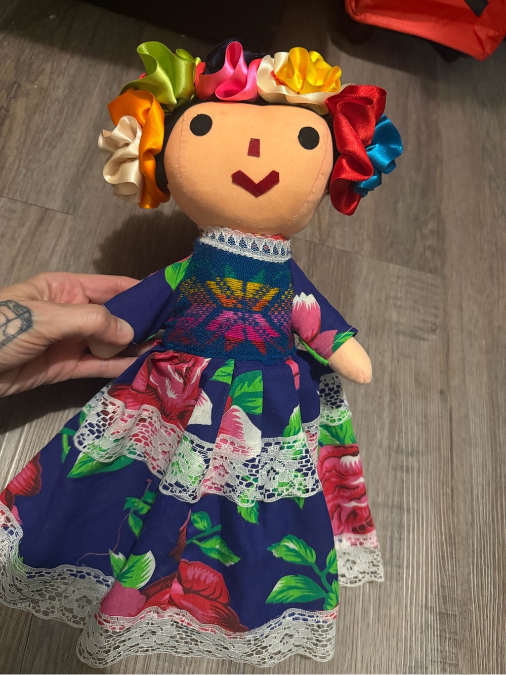 Handmade Floral Ribbon Hair Doll - Blue Dress